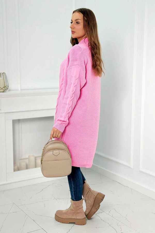 Kardiganový svetr s copánkovým vzorem model 2021-5 jasný růžový