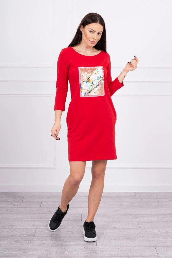 Šaty s ptačím motivem z flitrů model 66813 červené