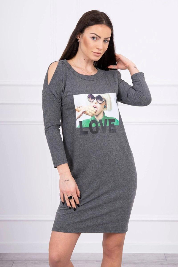 Šaty s grafikou a nápisem Love model 66857 grafitové