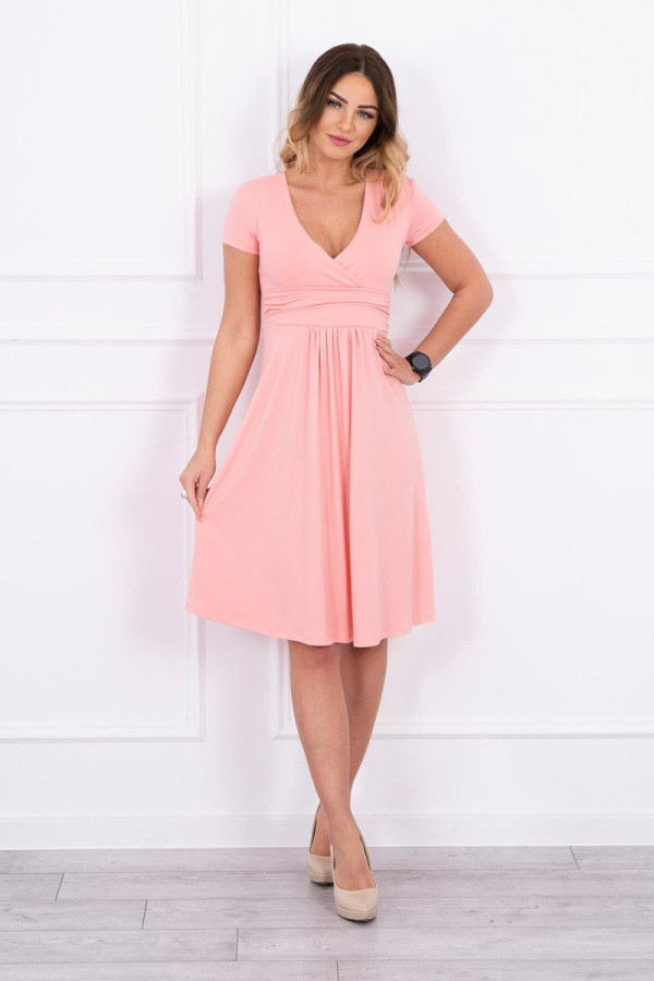 Volné šaty s krátkým rukávem model 60942 růžové