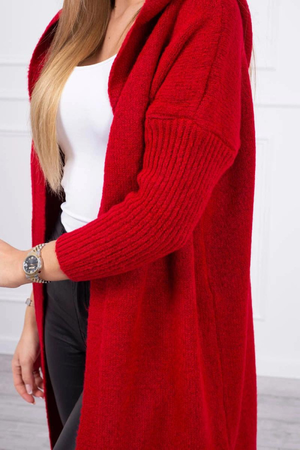 Kardigánový svetr s kapucí a netopýřími rukávy model 2020-14 červený