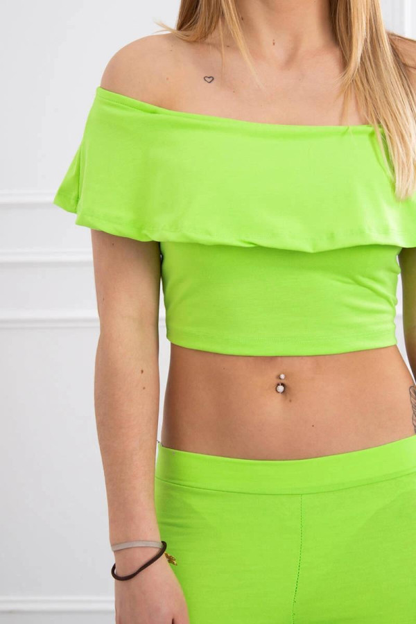 Komplet kalhoty+top s volány neonově zelený