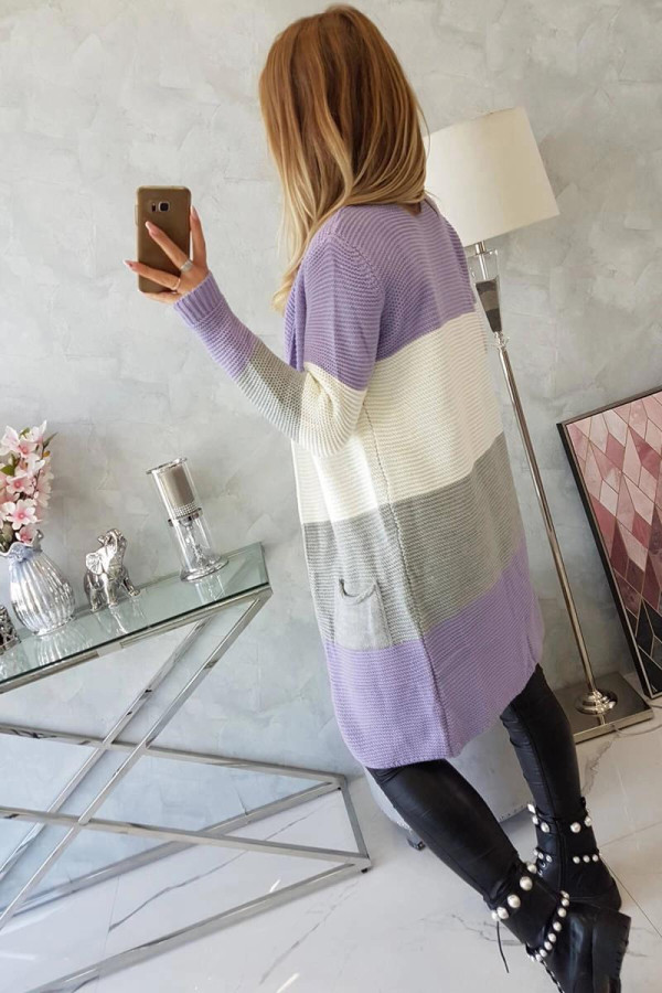 Tříbarevný kardigánový svetr model 2019-12 fialový+ecru