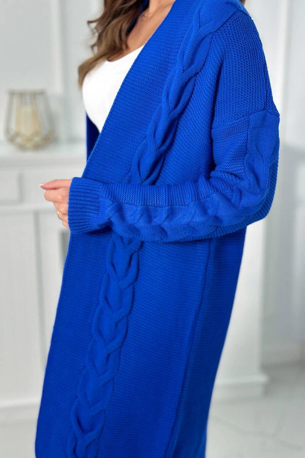 Kardiganový svetr s copánkovým vzorem model 2021-5 barva královská modrá