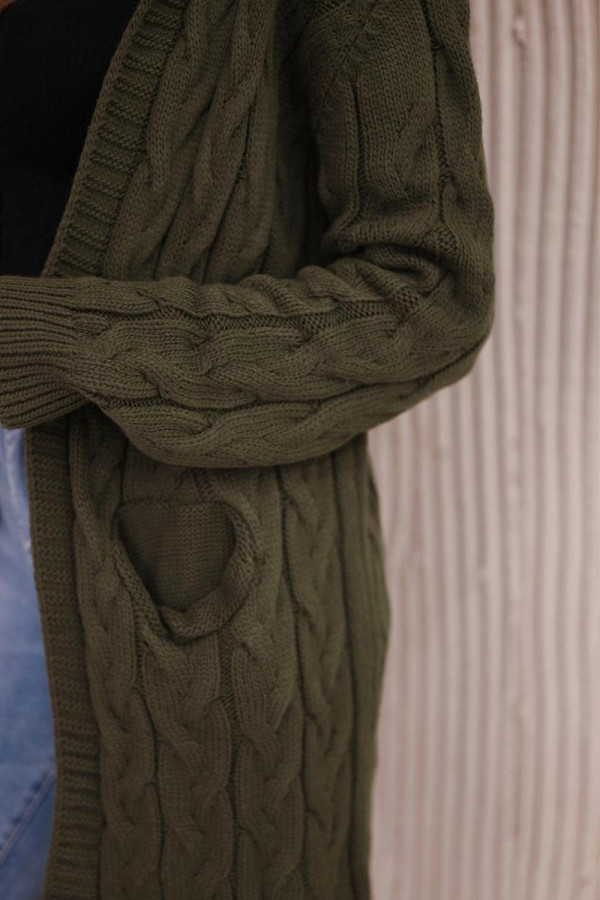 Kardigánový svetr s kapucí a kapsami model 2019-24 barva khaki