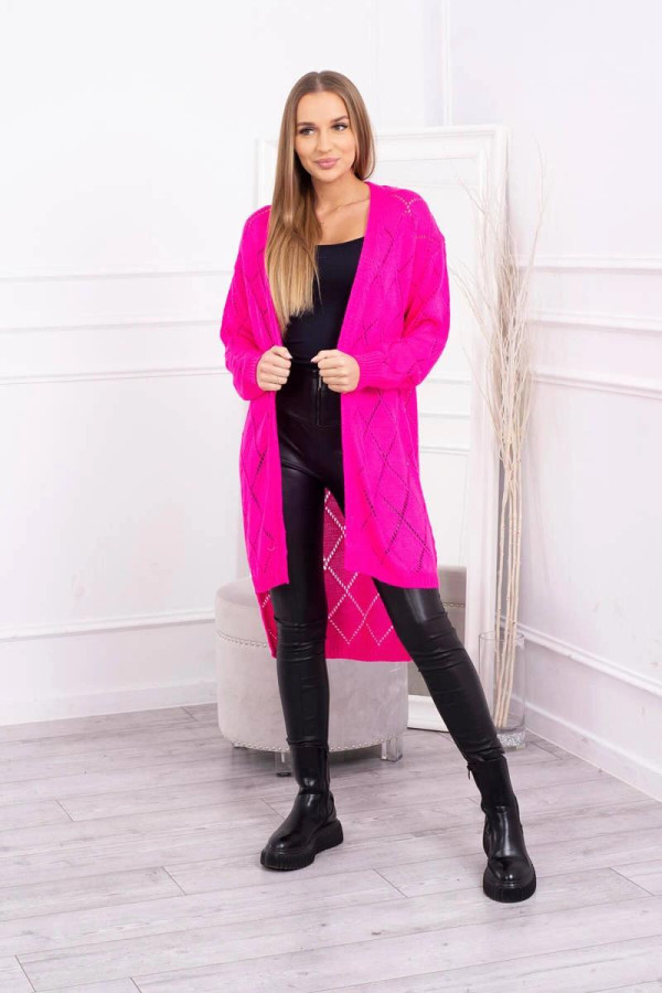 Kardiganový svetr s perforovaným vzorem model 2020-4 neonově růžový