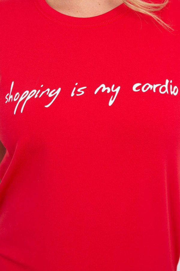 Tričko s nápisem Shopping is my cardio červené