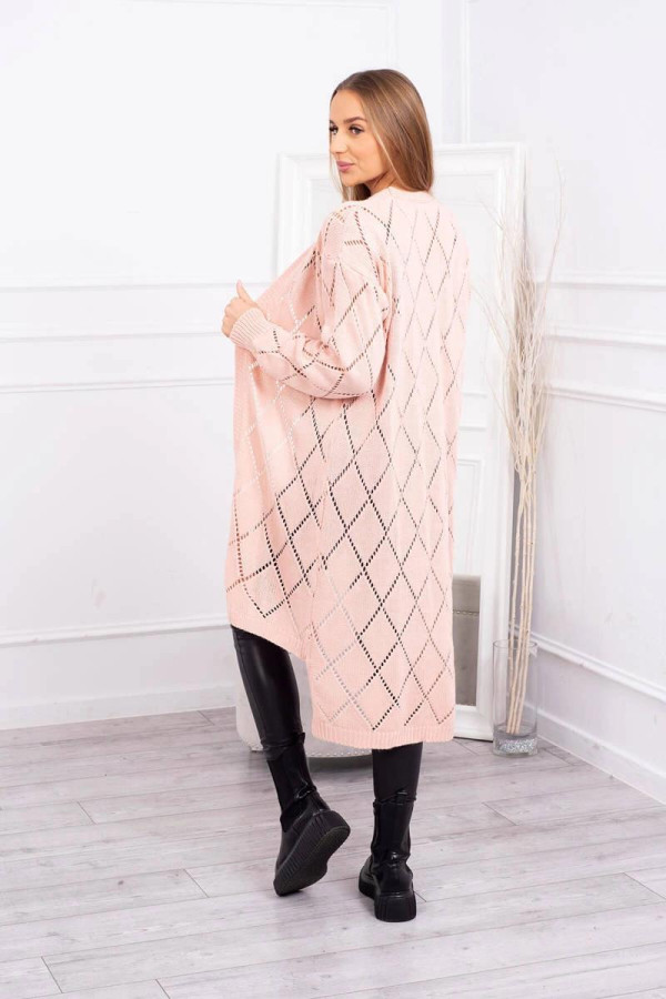 Kardigánový svetr s perforovaným vzorem model 2020-4 pudrově růžový