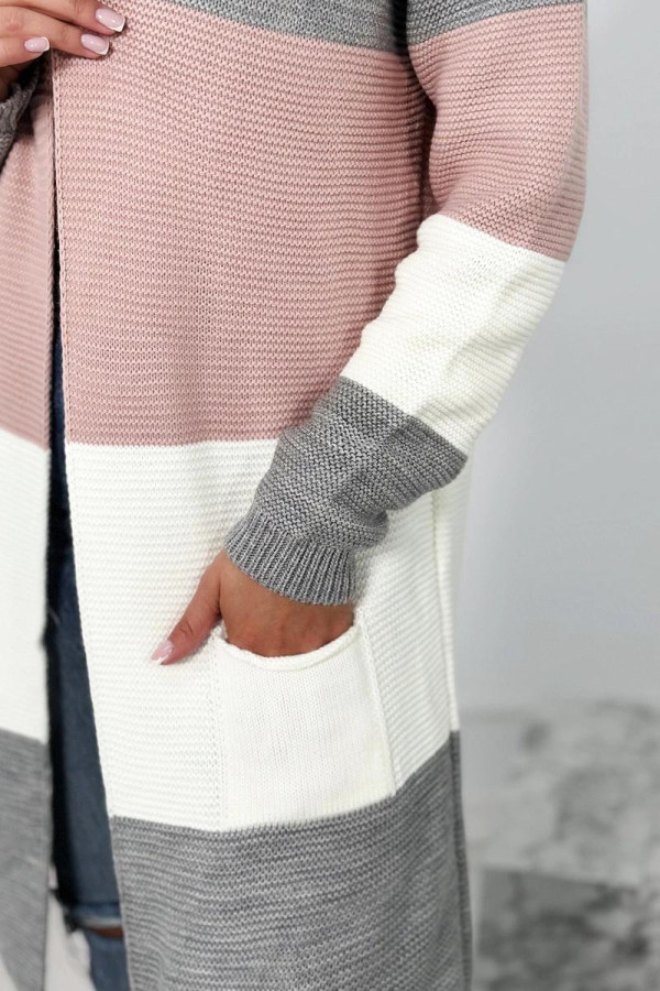 Tříbarevný kardigánový svetr model 2019-12 šedý+pudrově růžový