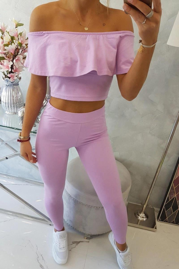 Komplet kalhoty+top s volány fialová