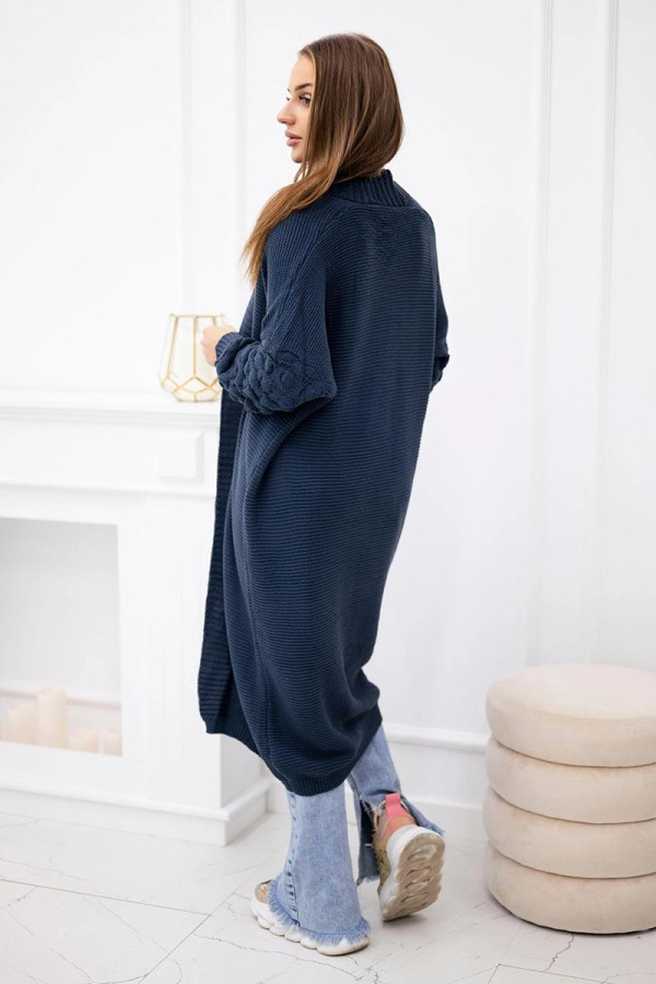Dlouhý kardiganový svetr s netopýřími rukávy model 2020-9 barva džínová