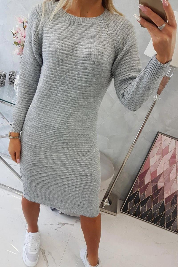 Dlouhý pruhovaný svetr/šaty model 2019-38 šedý