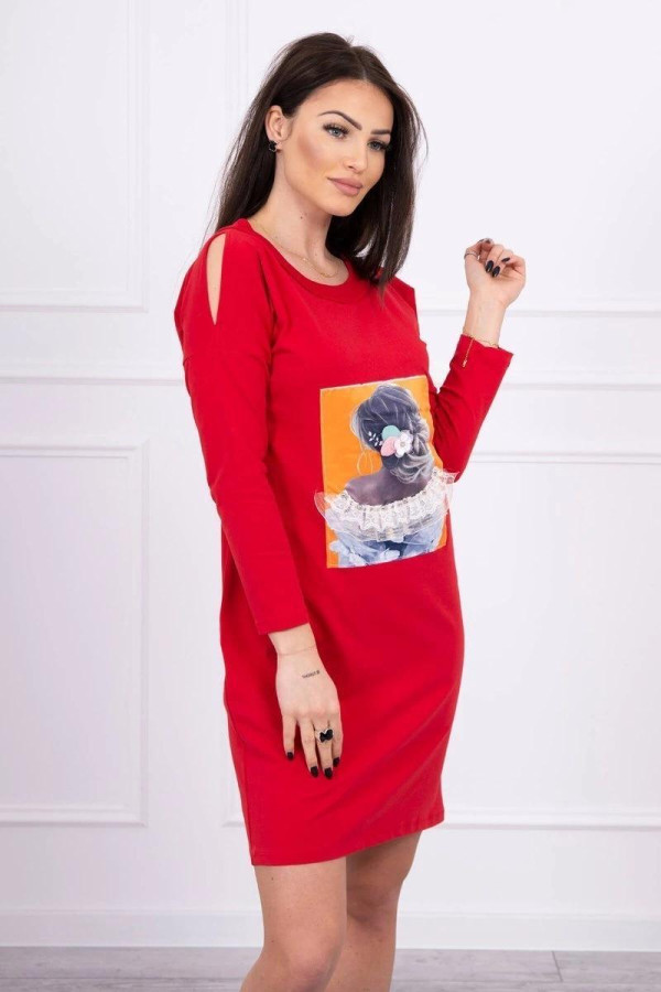 Šaty s 3D grafikou s krajkou a zirkony model 66829 červené