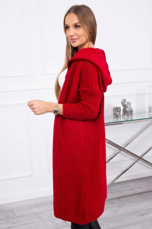 Kardigánový svetr s kapucí a netopýřími rukávy model 2020-14 červený