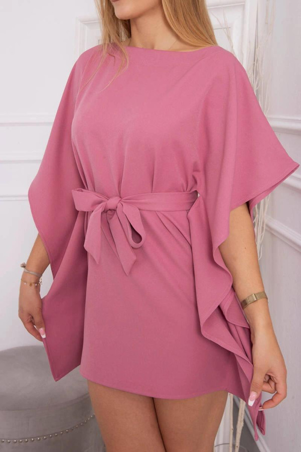Oversize šaty s netopýřími rukávy a vázankou v pase fialové