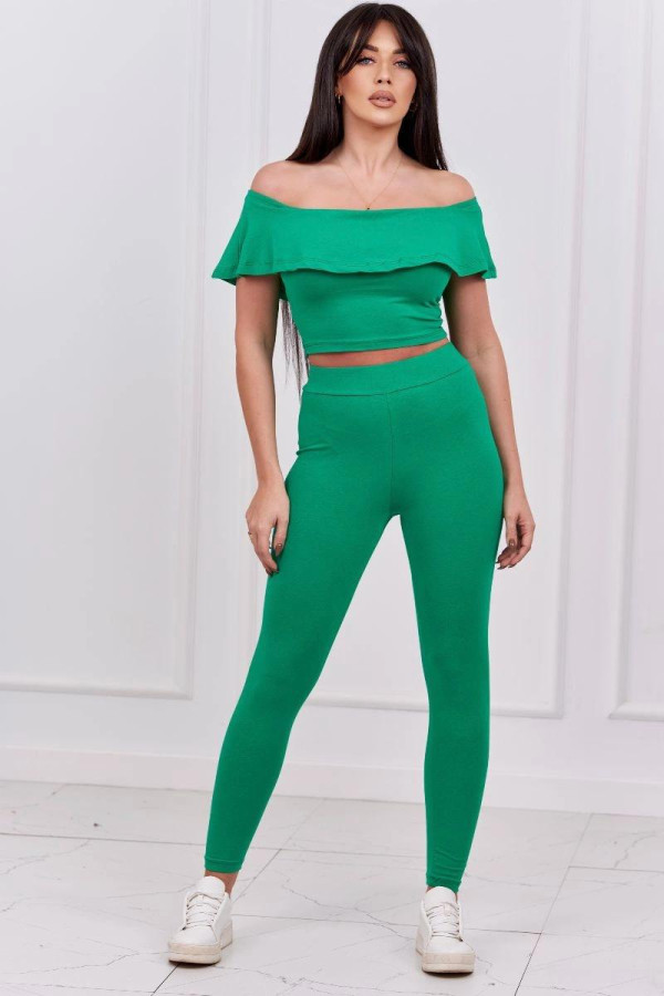 Komplet kalhoty+top s volány zelený