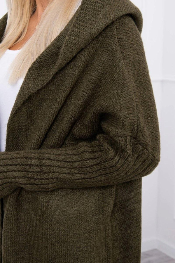 Kardigánový svetr s kapucí a netopýřími rukávy model 2020-14 barva khaki