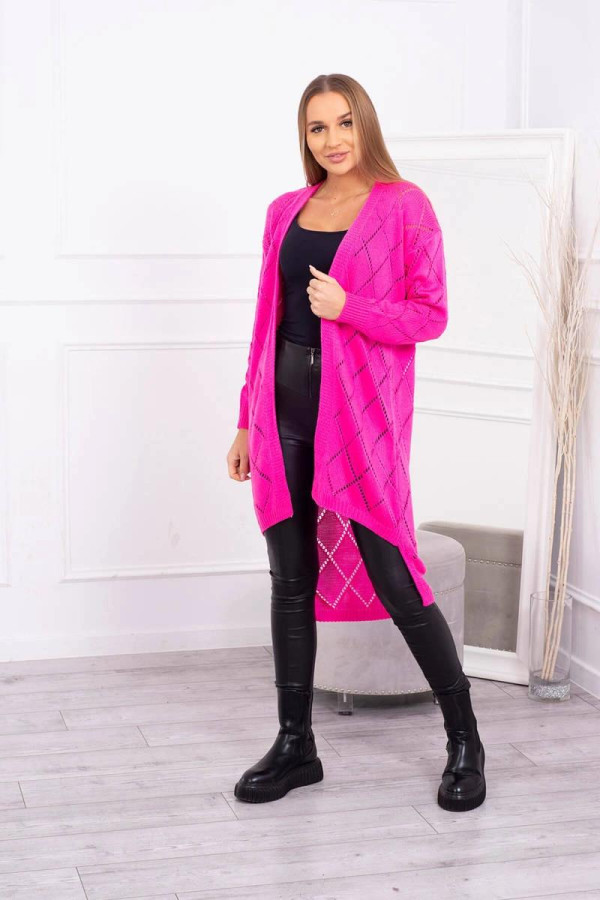 Kardigánový svetr s perforovaným vzorem model 2020-4 jasný růžový