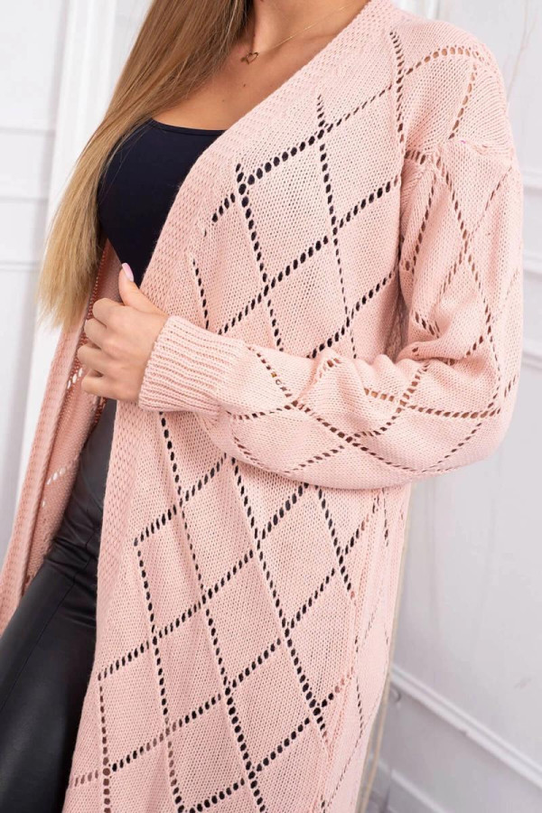 Kardigánový svetr s perforovaným vzorem model 2020-4 pudrově růžový