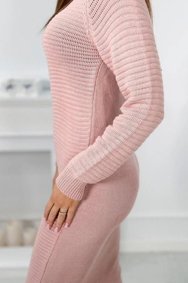 Dlouhý pruhovaný svetr/šaty model 2019-38 pudrově růžový