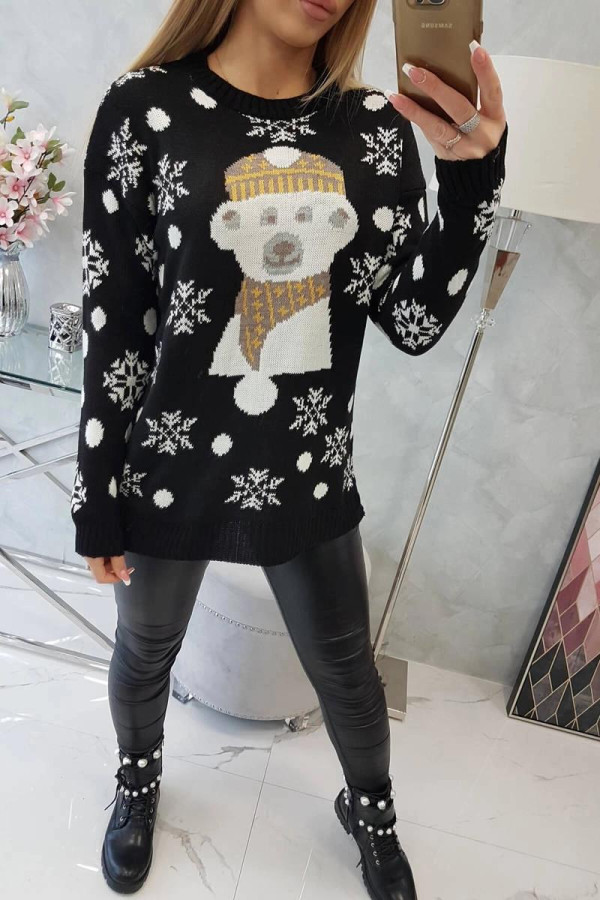 Vánoční svetr s medvídkem model 2021-19 černý
