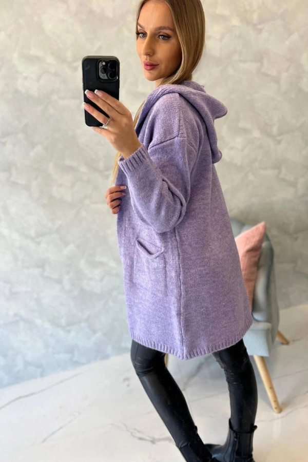 Kardigánový svetr s kapucí a kapsami model 2020-10 barva lila
