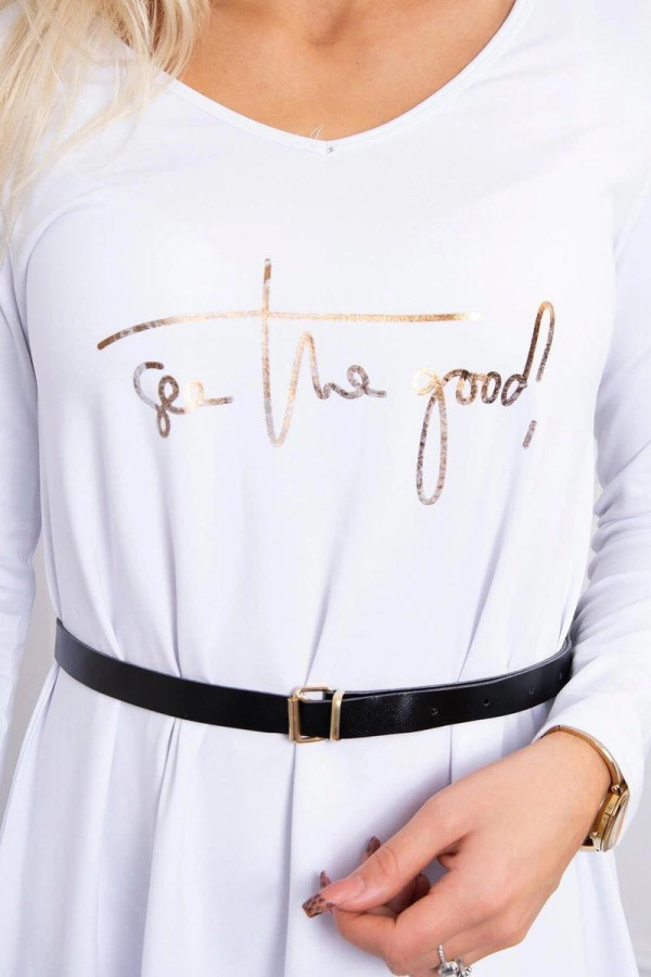 Šaty s páskem a nápisem See The Good bílé