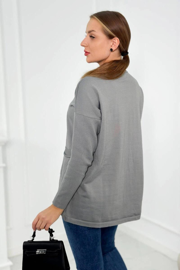 Tenký svetr s předními kapsami model 2432 šedý