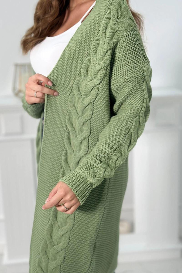 Kardigánový svetr s copánkovým vzorem model 2021-5 tmavý mentolový