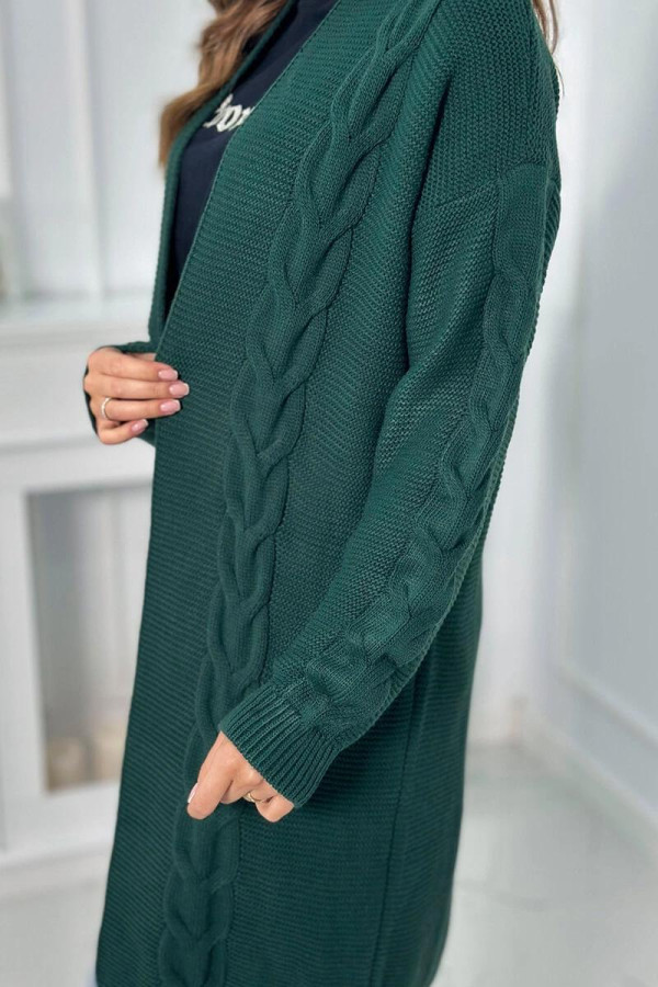 Kardiganový svetr s copánkovým vzorem model 2021-5 tmavě zelený