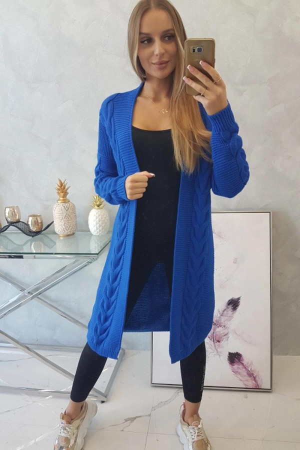 Kardiganový svetr s copánkovým vzorem model 2021-5 barva královská modrá