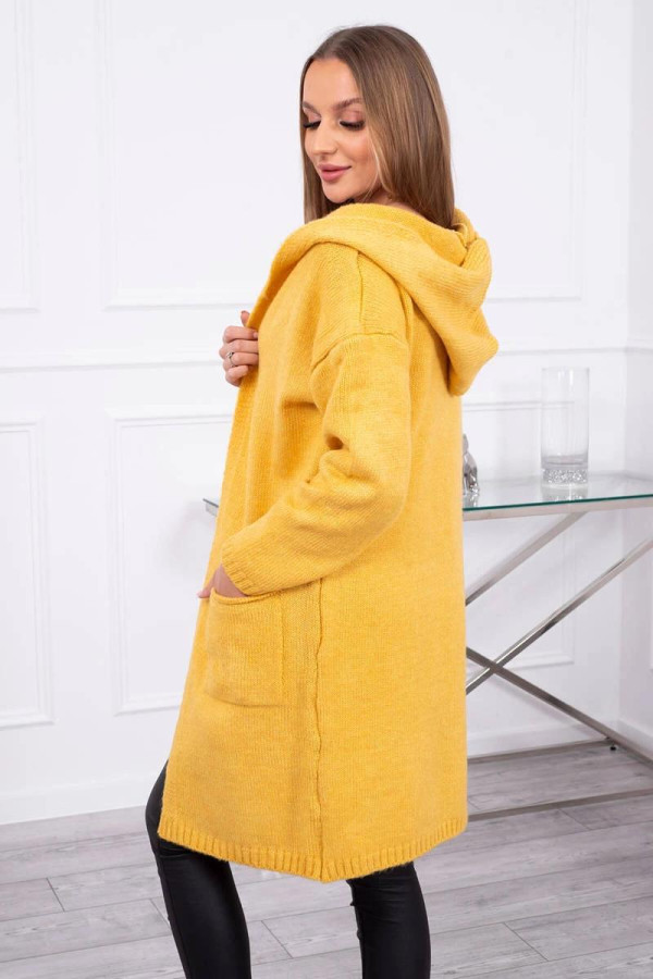 Kardigánový svetr s kapucí a kapsami model 2020-10 hořčicový