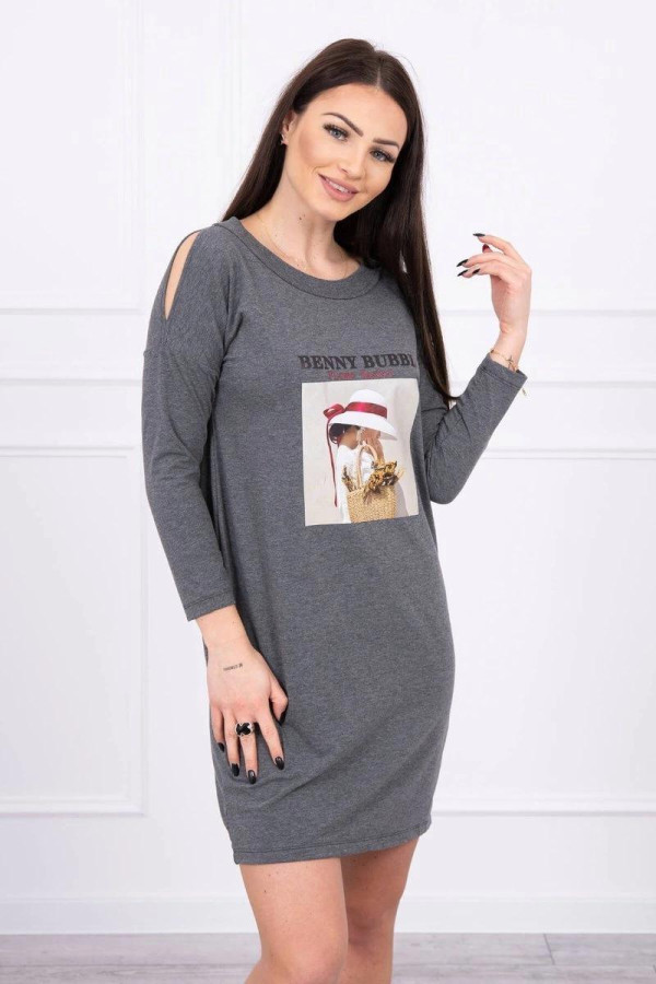 Šaty s grafikou ženy s košíkem model 66858 grafitové