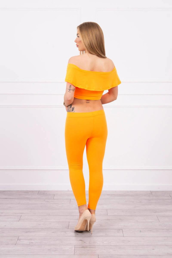 Komplet kalhoty+top s volány neonově oranžový