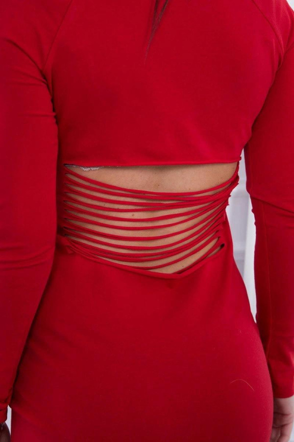 Šaty s nápisem RAGGED na rukávu a odhaleným dříkem červené