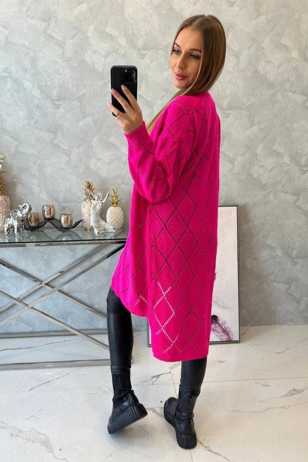 Kardiganový svetr s perforovaným vzorem model 2020-4 neonově růžový