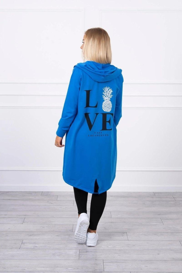 Kardigán s kapucí a nápisem LOVE na zádech barva královská modrá