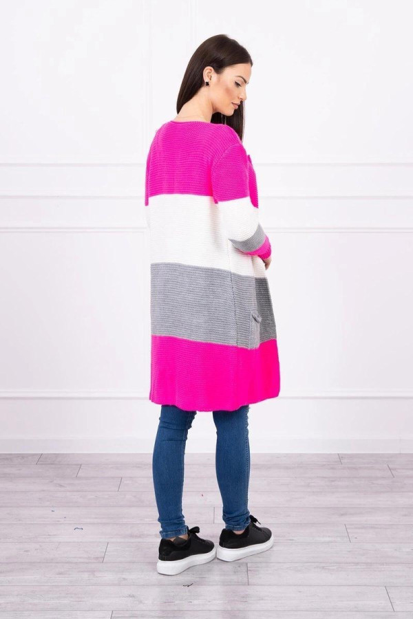 Tříbarevný kardigánový svetr model 2019-12 neonově růžový+ecru