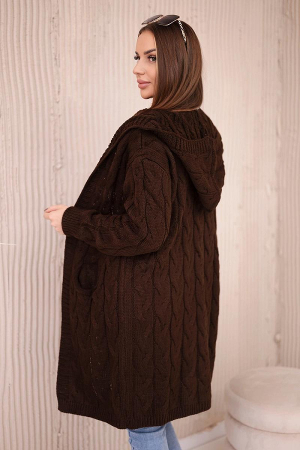 Kardigánový svetr s kapucí a kapsami model 2019-24 hnědý