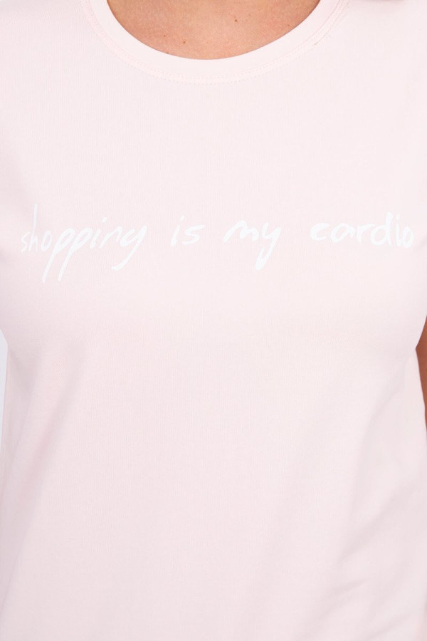 Tričko s nápisem Shopping is my cardio pudrově růžové