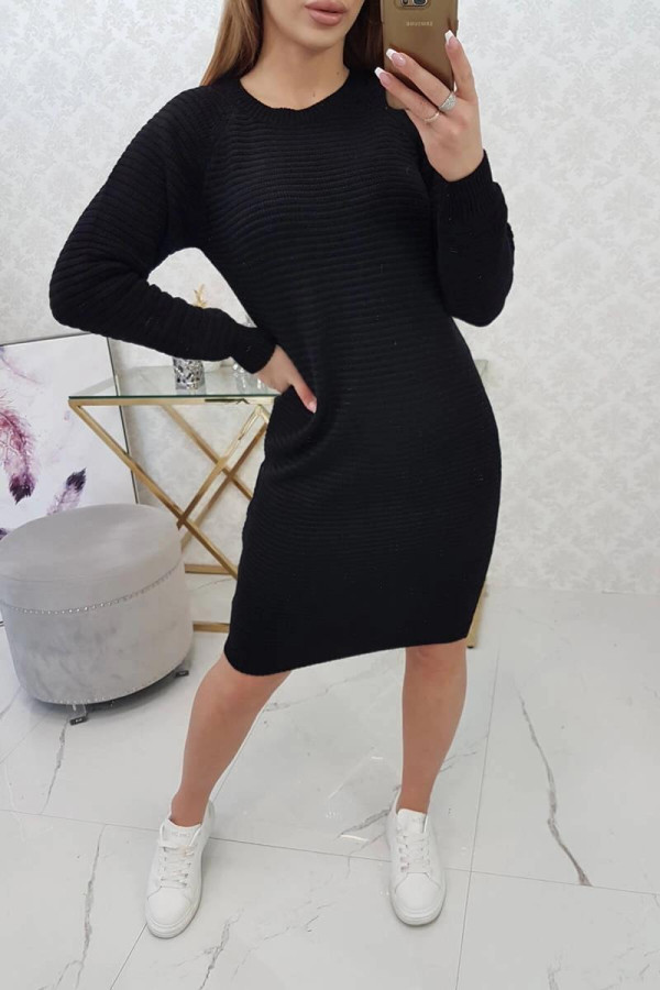 Dlouhý pruhovaný svetr/šaty model 2019-38 černý