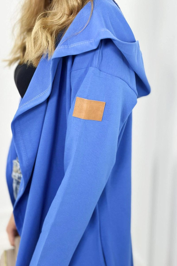 Dlouhý kardigan s kapucí a kapsami model 9077 barva královská modrá