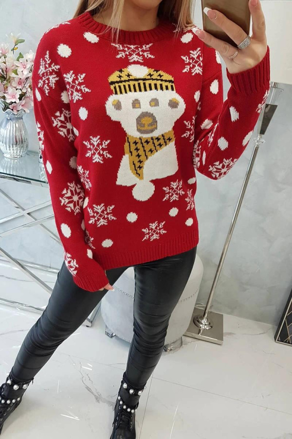 Vánoční svetr s medvídkem model 2021-19 červený