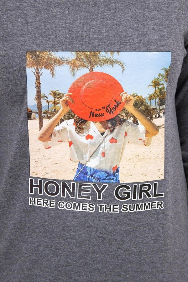 Šaty s letním motivem a nápisem Honey Girl grafitové