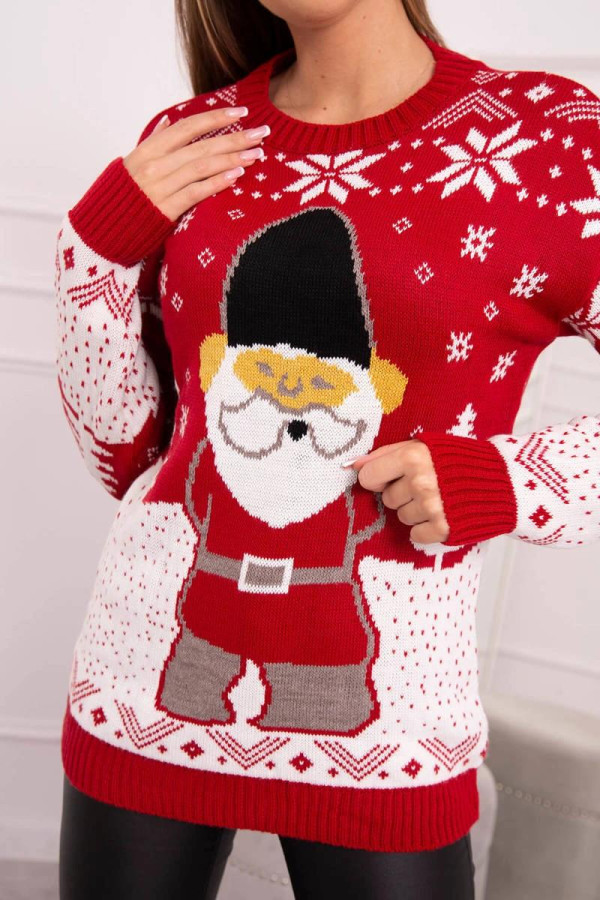 Vánoční svetr s Mikulášem model 2021-23 červený