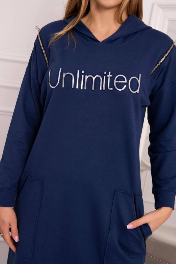 Šaty Unlimited s kapsami a zipy model 9190 barva džínová