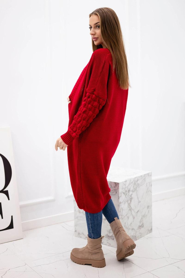 Dlouhý kardigánový svetr s netopýřími rukávy model 2020-9 červený