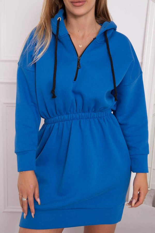 Zateplené mikinové šaty s kapucí model 68470 barva královská modrá