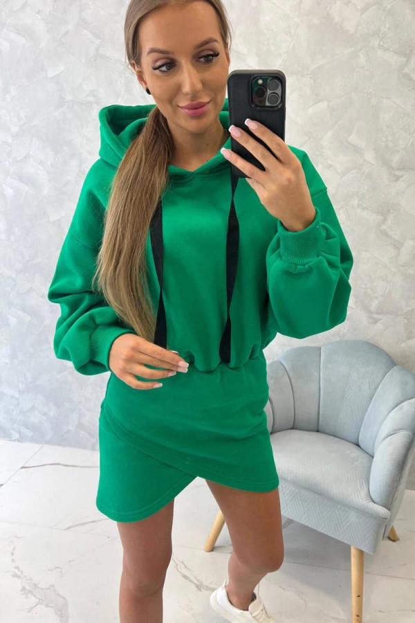 Zateplené mikinové šaty s kapucí model 9432 zelené