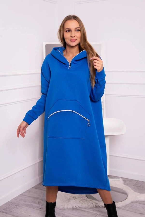 Zateplené mikinové šaty s ozdobným zipem vpředu model 9386 barva královská modrá